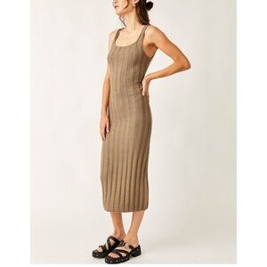 G253. NWT Free People Santos Sweater Midi Dress in Olive Stone - Size L